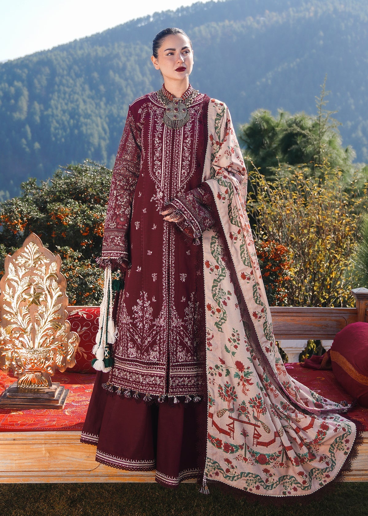 3 Piece - Embroidered Lawn Suit With Silk Dupatta