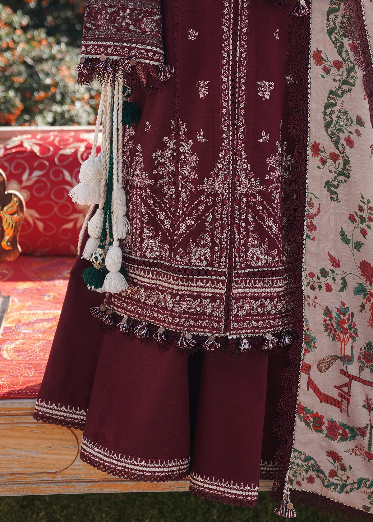 3 Piece - Embroidered Lawn Suit With Silk Dupatta
