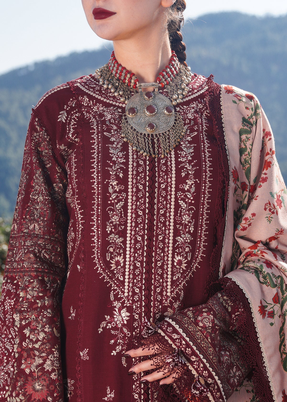 3 Piece - Embroidered Lawn Suit With Silk Dupatta
