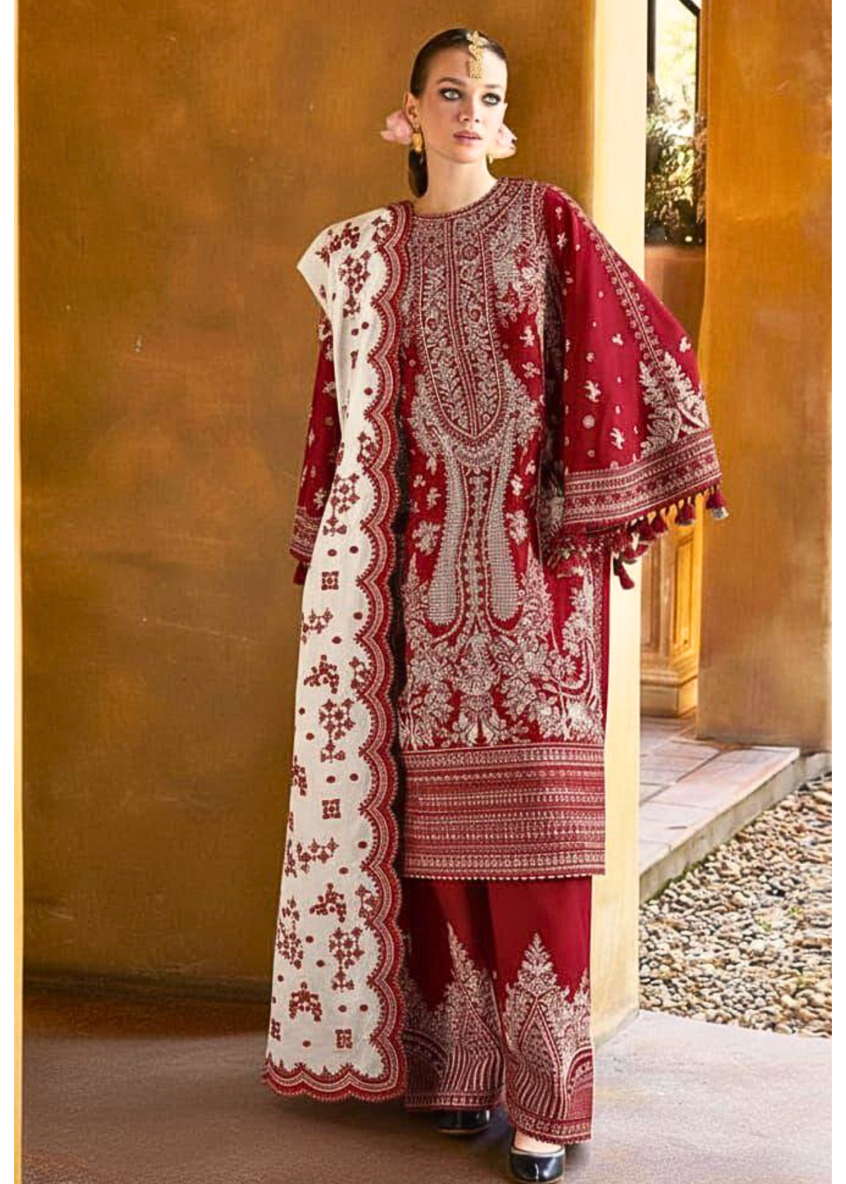 3 Piece - Embroidered Lawn Suit With Silk Dupatta