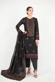 3 Piece - Embroidered Lawn Suit With Chiffon Dupatta