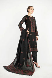 3 Piece - Embroidered Lawn Suit With Chiffon Dupatta