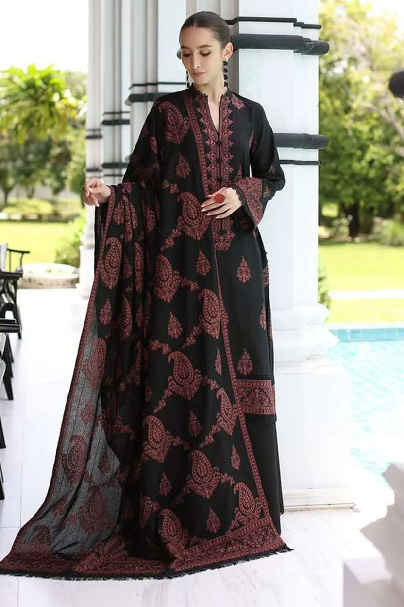 3 Piece - Embroidered Lawn Suit With Chiffon Dupatta