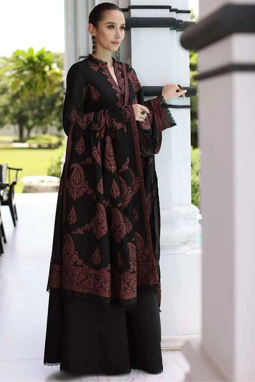 3 Piece - Embroidered Lawn Suit With Chiffon Dupatta