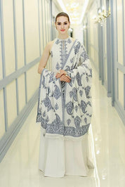 3 Piece - Embroidered Lawn Suit With Chiffon Dupatta