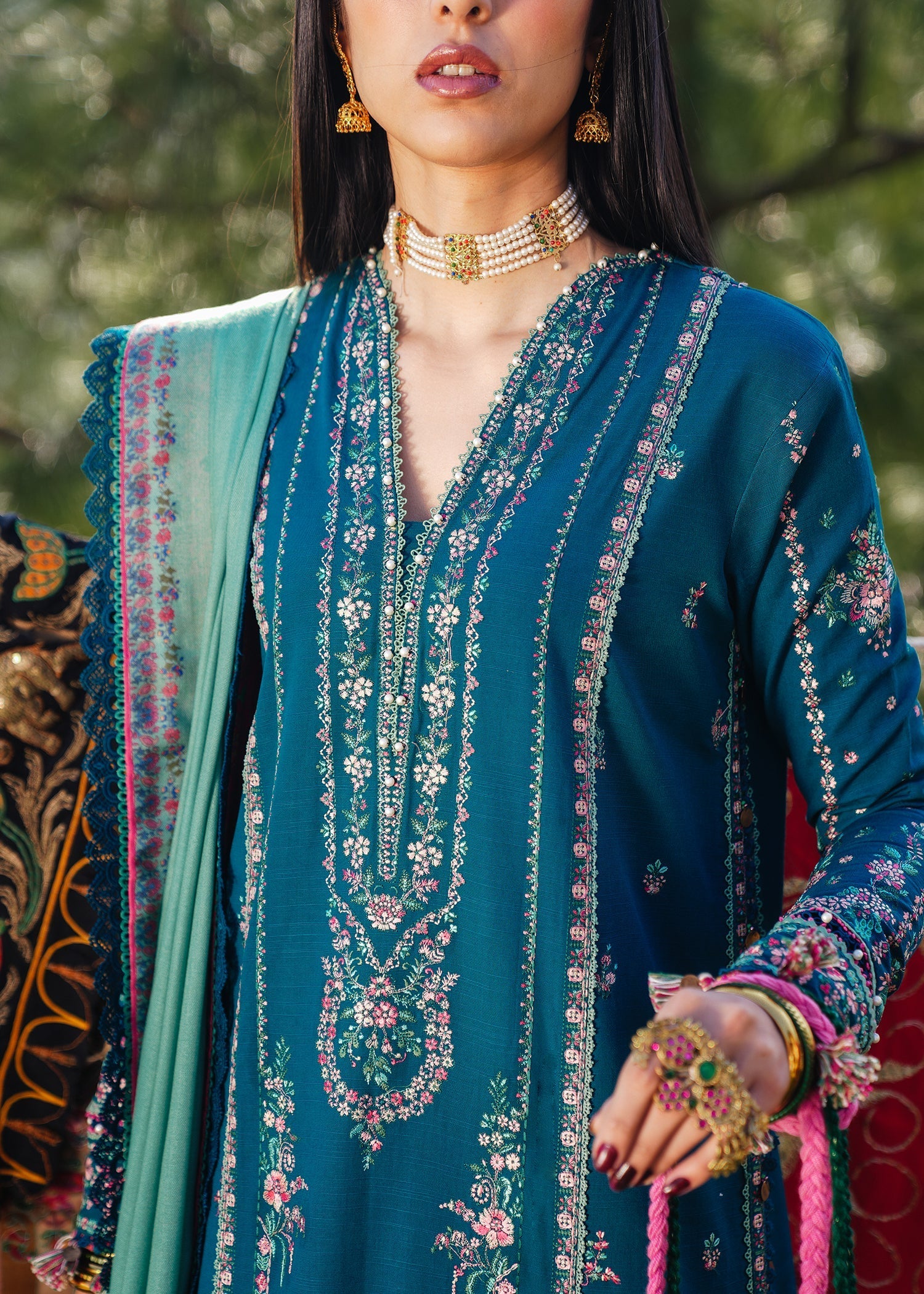 3 Piece - Embroidered Lawn Suit With Chiffon Dupatta