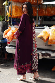3 Piece - Embroidered Lawn Suit with Chiffon Dupatta