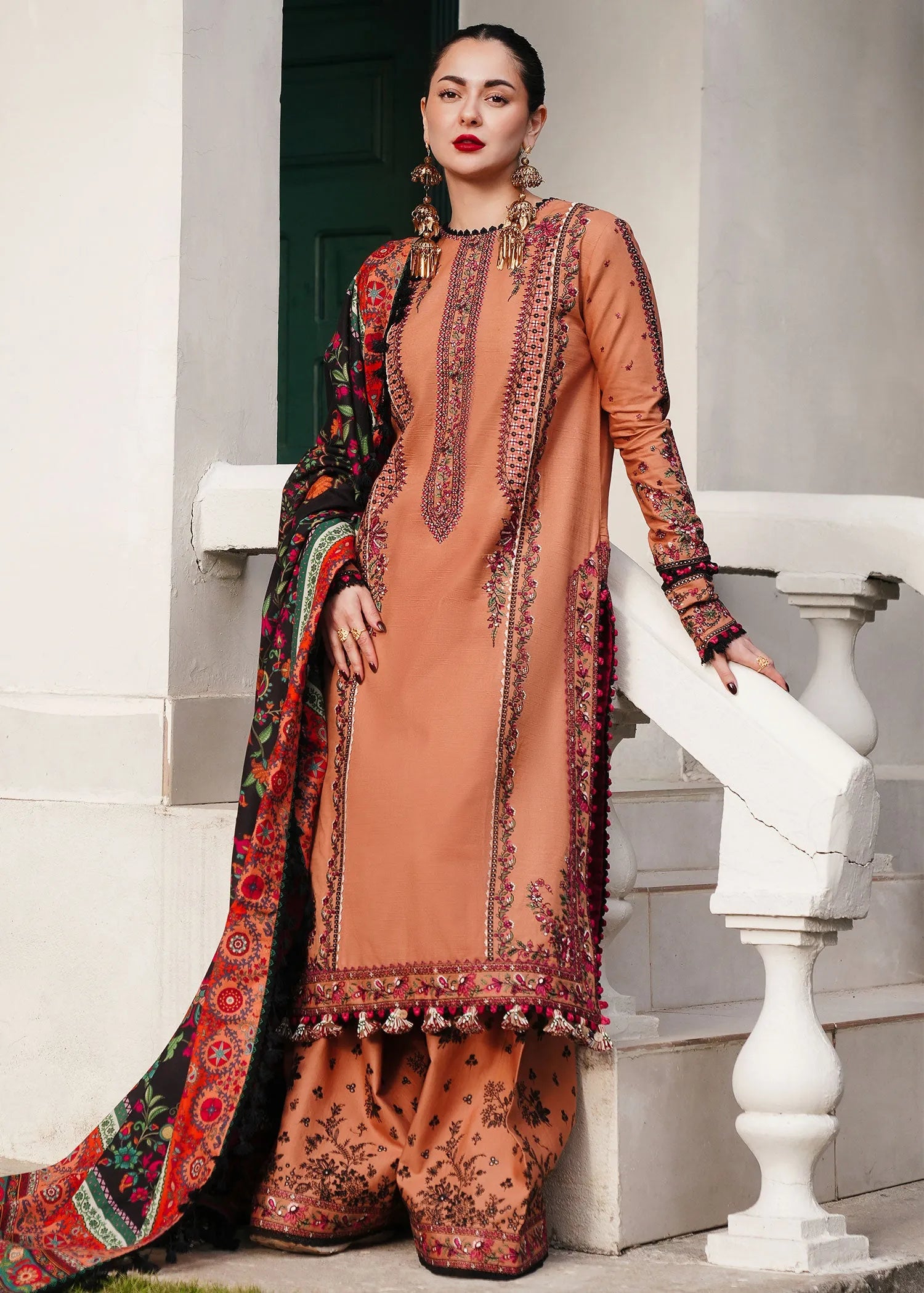 3 Piece - Embroidered Lawn Suit With Silk Dupatta