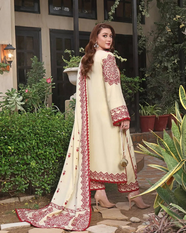 3 Piece - Embroidered Lawn Suit With Chiffon Dupatta