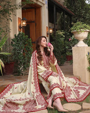 3 Piece - Embroidered Lawn Suit With Chiffon Dupatta