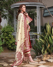 3 Piece - Embroidered Lawn Suit With Chiffon Dupatta