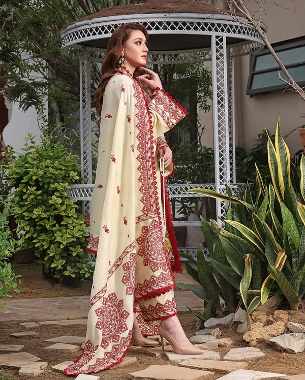 3 Piece - Embroidered Lawn Suit With Chiffon Dupatta