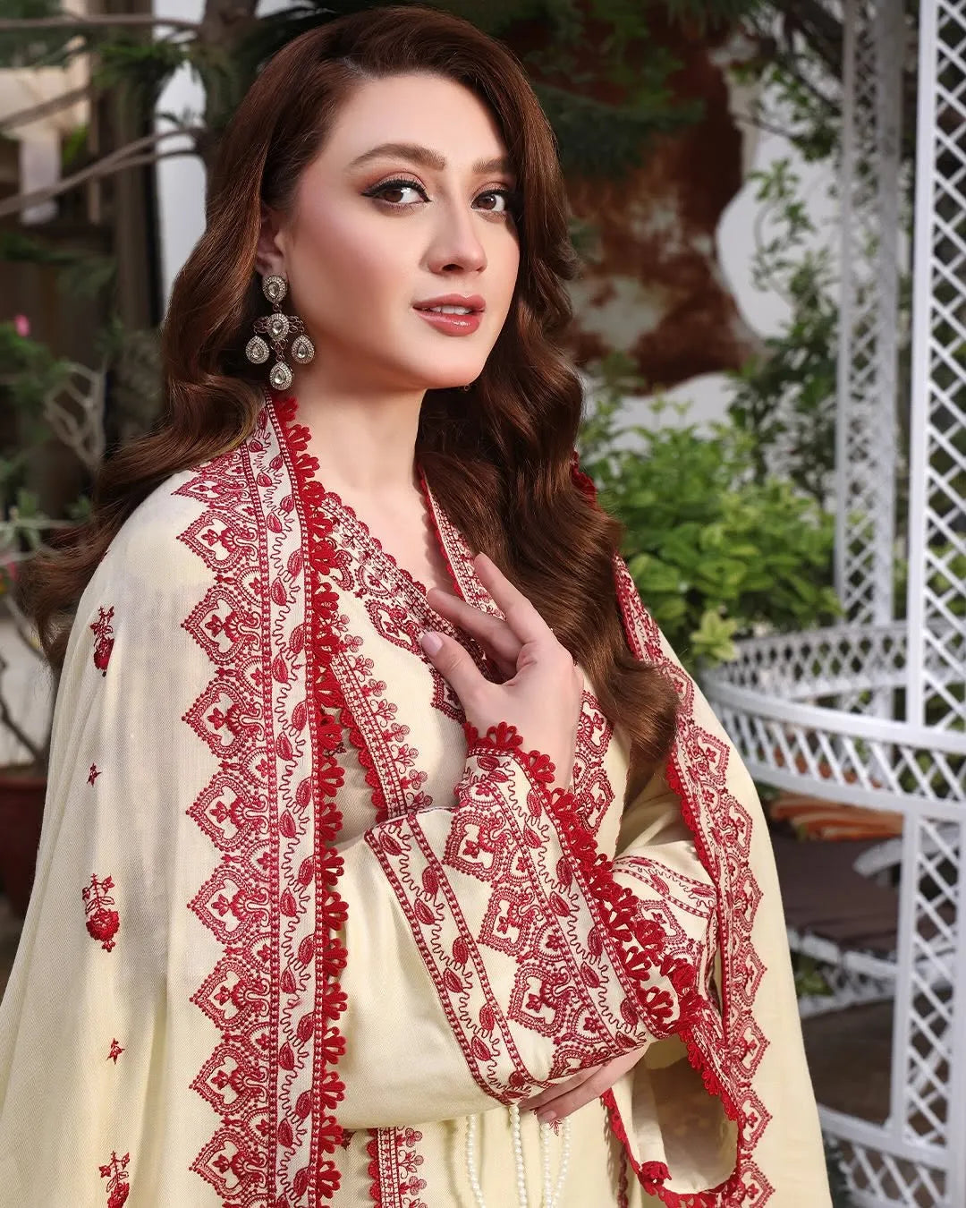 3 Piece - Embroidered Lawn Suit With Chiffon Dupatta