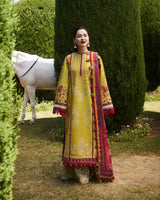 3 Piece - Embroidered Lawn Suit with Silk Dupatta