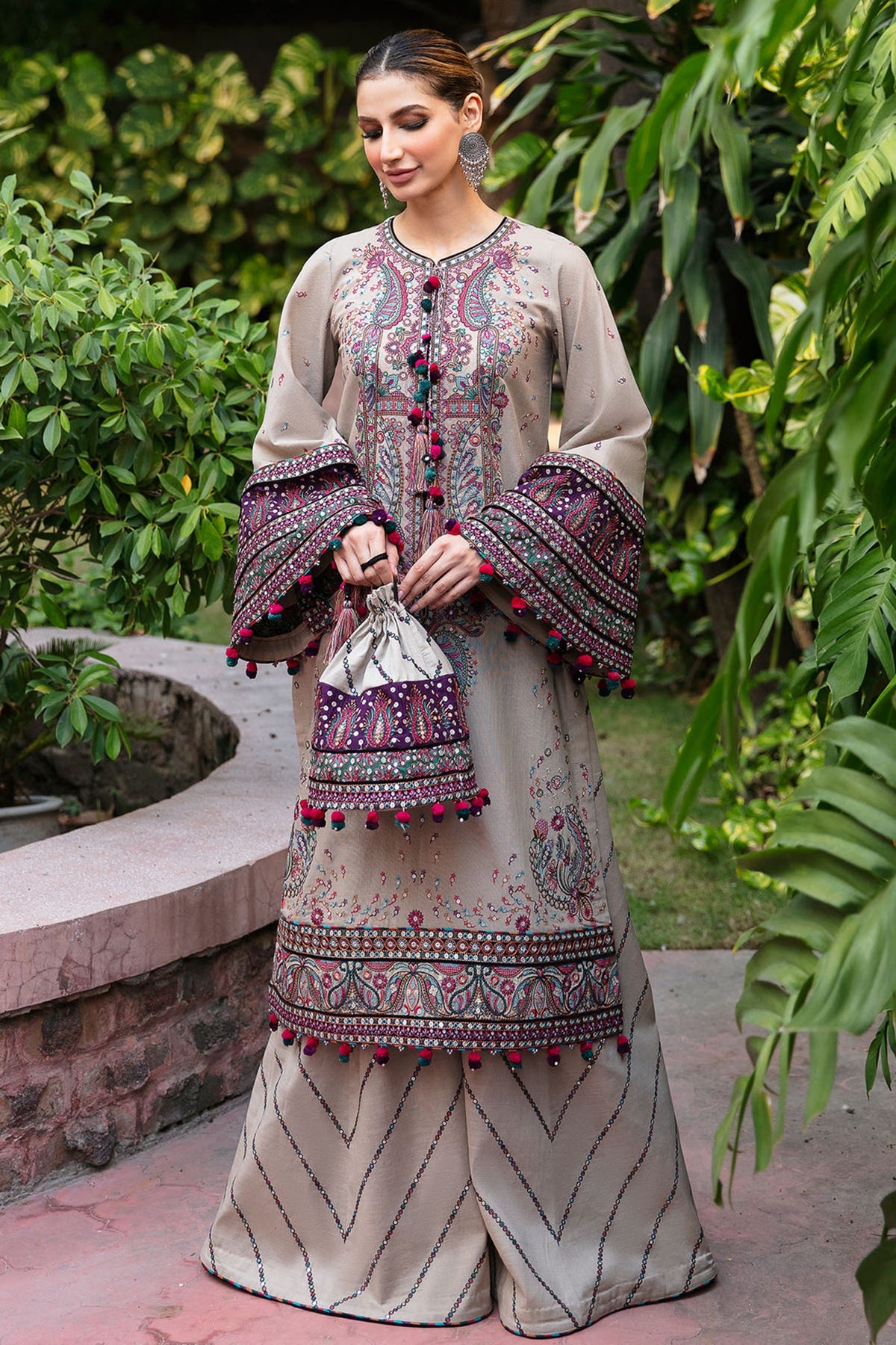 3 Piece - Embroidered Lawn Suit With Chiffon Dupatta