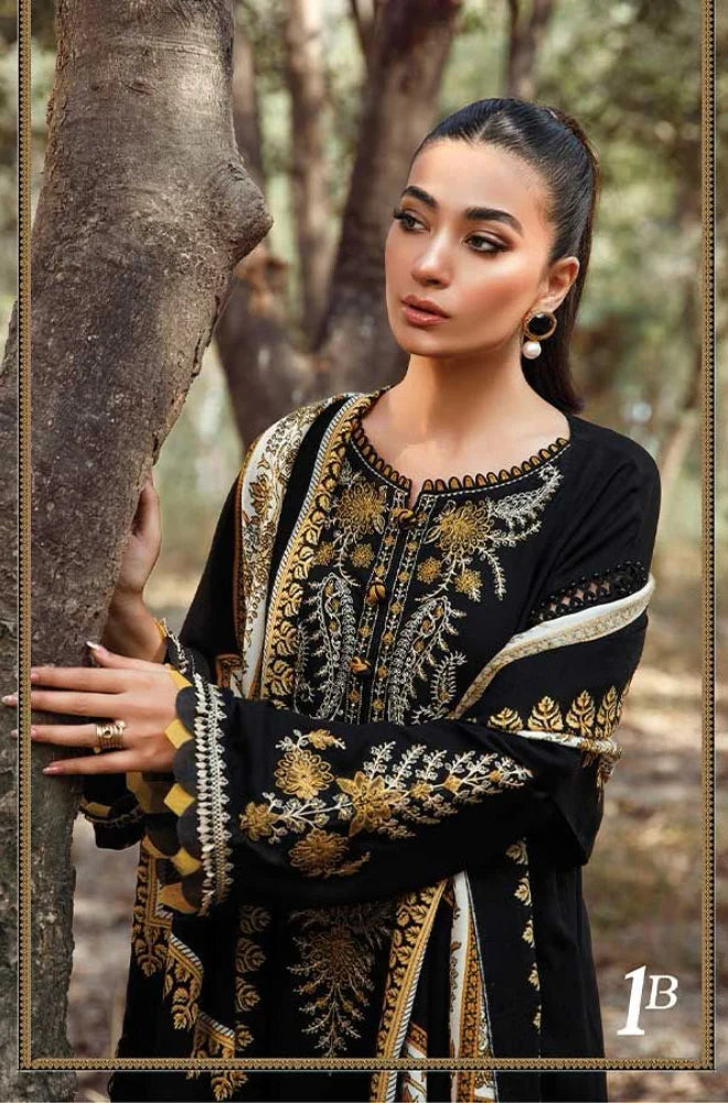 3 Piece - Embroidered Lawn Suit With Chiffon Dupatta