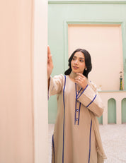 Beige 2-piece suit with blue detailing for women