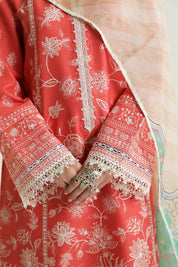 3 Piece - Embroidered Lawn Suit With Chiffon Dupatta
