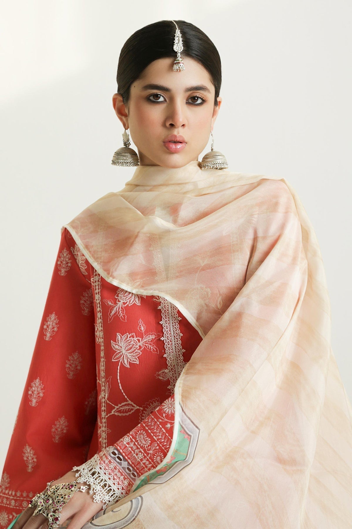 3 Piece - Embroidered Lawn Suit With Chiffon Dupatta