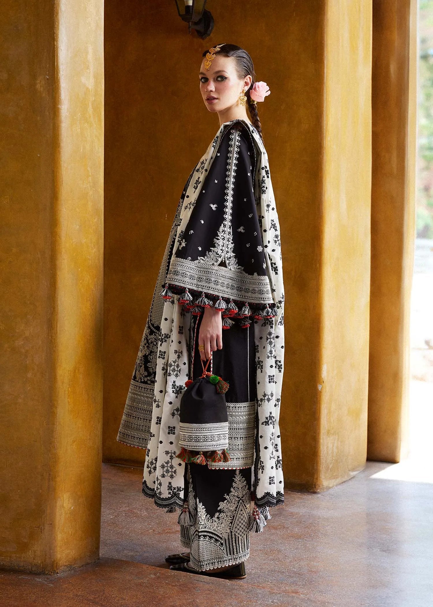 3 Piece - Embroidered Lawn Suit With Silk Dupatta